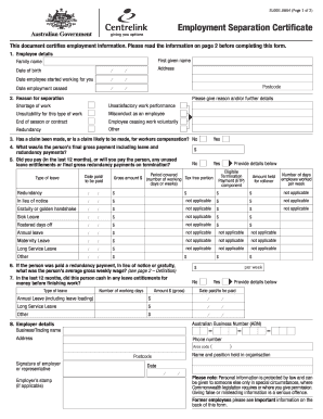 separation certificate xero